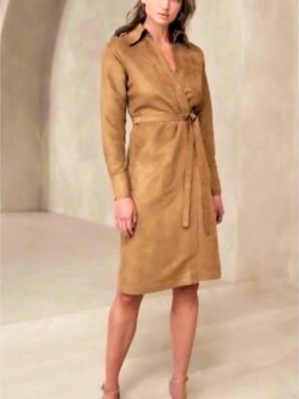 Banana Republic Faux Suede Wrap Jacket Brown Midi Wrap Dress Like New 00 petite